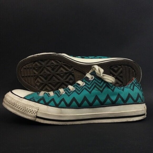 Converse All-Star - Men Sz 7.5/Women Sz 9.5-Teal Chevron Print Low Skate-146758C - Picture 1 of 8